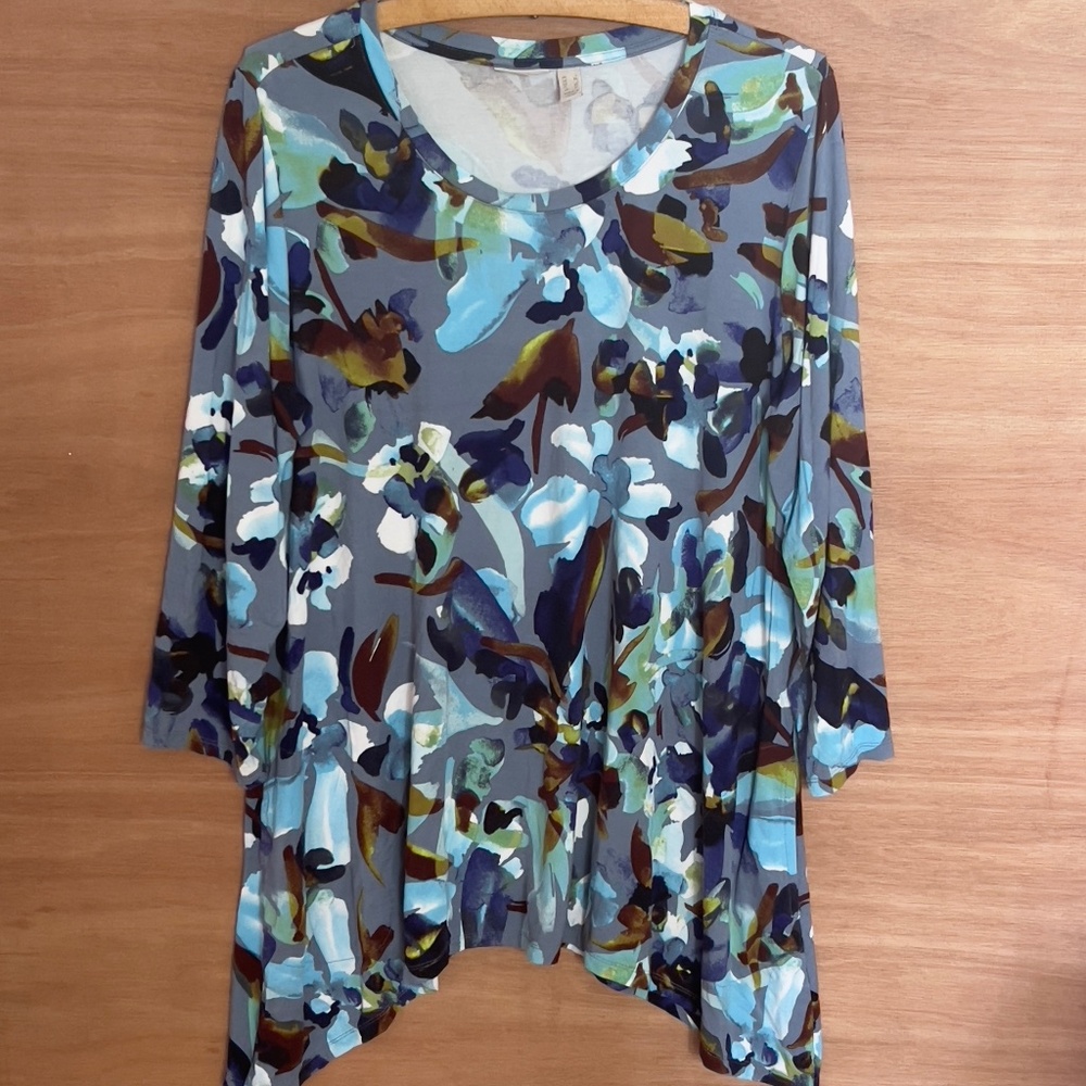 LOGO Lori Goldstein multicolour tunic Large asymmetrical pockets floral abstract